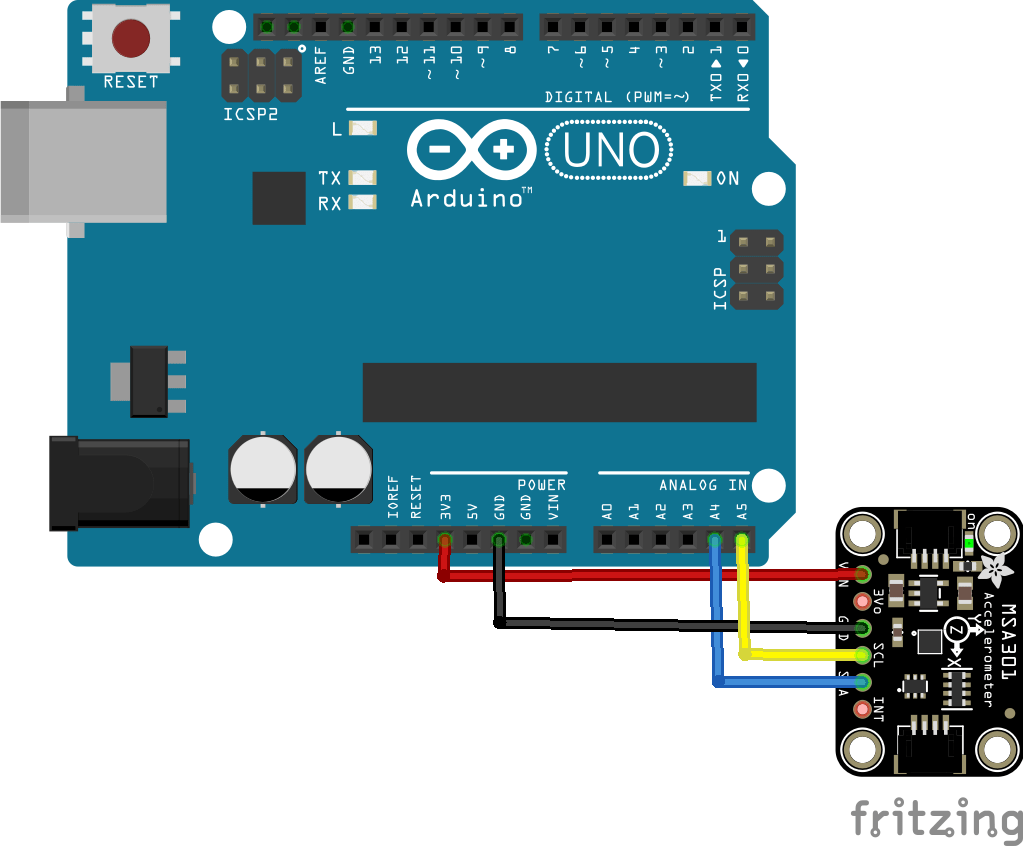 Arduino Uno and MSA301 layout